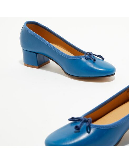 Ballerines trotters en Cuir Diane bleu cyan - Talon 4 cm