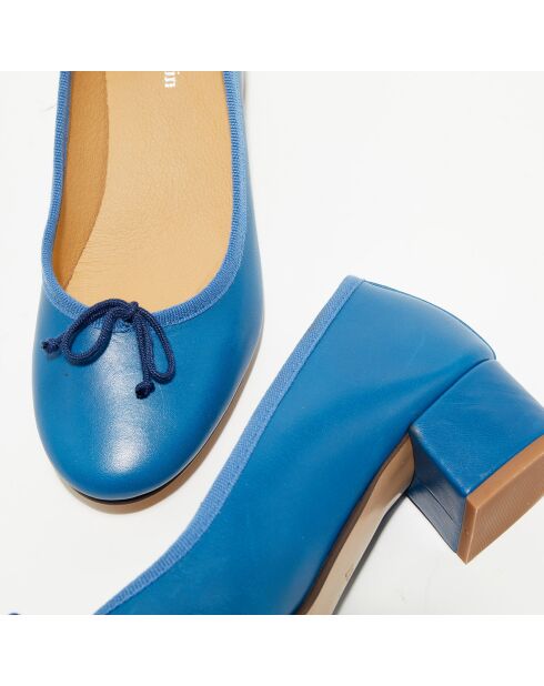 Ballerines trotters en Cuir Diane bleu cyan - Talon 4 cm