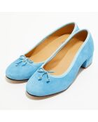 Ballerines trotters en Velours de Cuir Diane bleues - Talon 4 cm