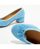 Ballerines trotters en Velours de Cuir Diane bleues - Talon 4 cm