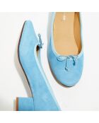 Ballerines trotters en Velours de Cuir Diane bleues - Talon 4 cm