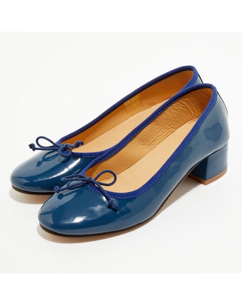 Ballerines trotters en Cuir verni Diane bleu marine - Talon 4 cm