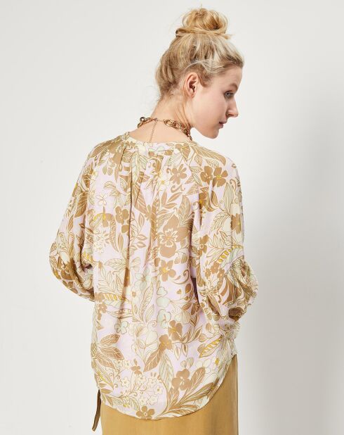 Chemise manches longues à Fleurs beige/écru