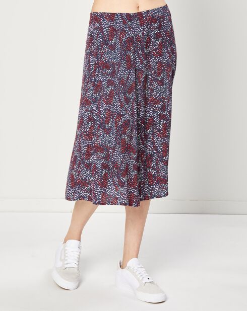 Gemusterter fließender Midirock in Pflaumen/Blau