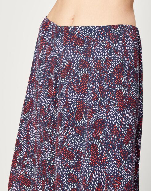 Gemusterter fließender Midirock in Pflaumen/Blau