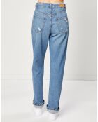 Jeans droit en Toile de coton taille haute bleu moyen