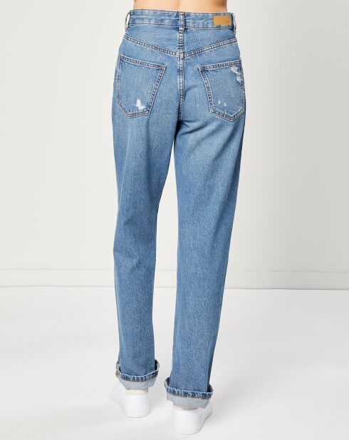 Jeans droit en Toile de coton taille haute bleu moyen