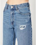 Jeans droit en Toile de coton taille haute bleu moyen