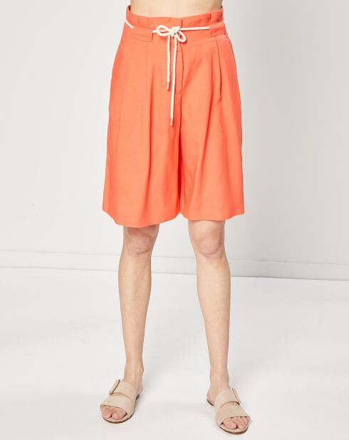 Bermuda en Lin mélangé Taille haute à cordon orange