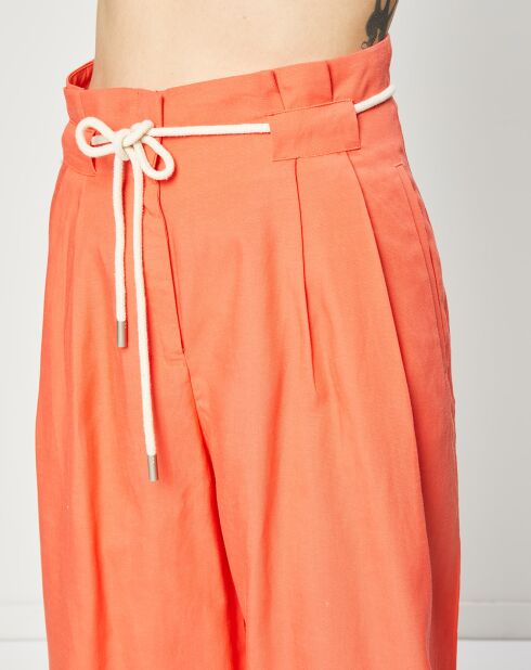Bermuda en Lin mélangé Taille haute à cordon orange
