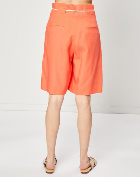 Bermuda en Lin mélangé Taille haute à cordon orange