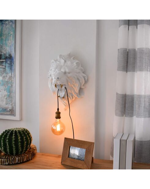 Lampe Tête de lion blanche - 56x39x37 cm