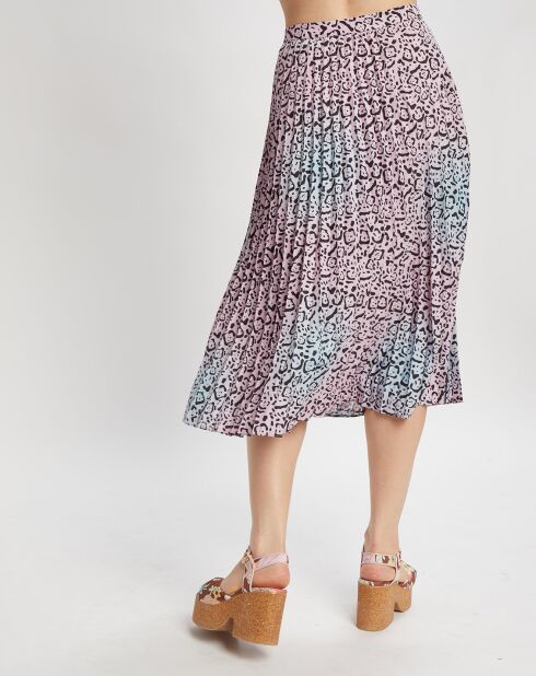 Jupe midi plissée panthère  bleu/rose