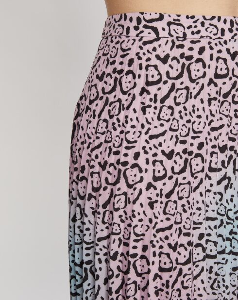 Jupe midi plissée panthère  bleu/rose