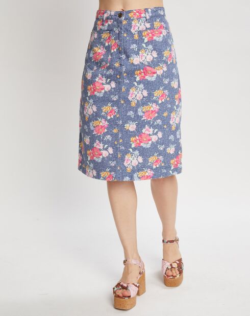 Jupe Floral Denim fleurie bleu/rose