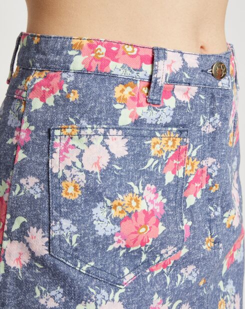 Jupe Floral Denim fleurie bleu/rose