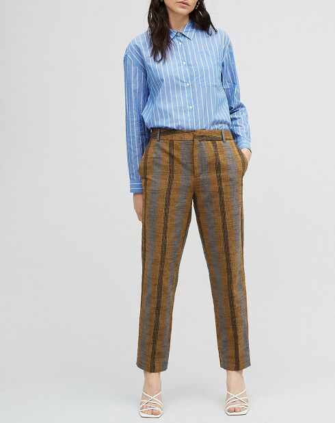 Pantalon en Coton & Lin rayé Pavel marron