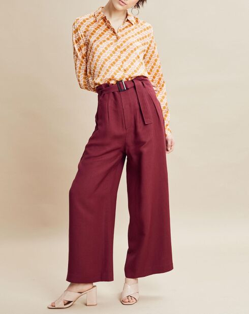 Chemise 100% Soie imprimée Cila rose/ocre