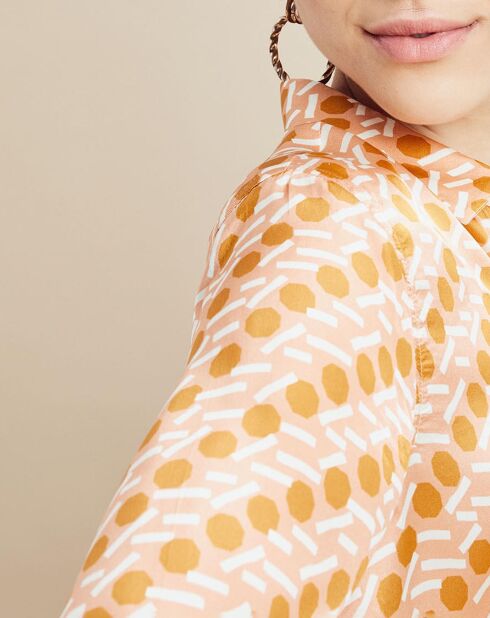 Chemise 100% Soie imprimée Cila rose/ocre
