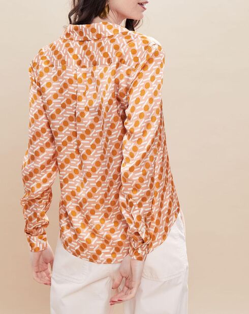Chemise 100% Soie imprimée Cila rose/ocre