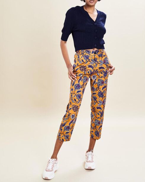 Romeo broek met camel/marineblauwe print