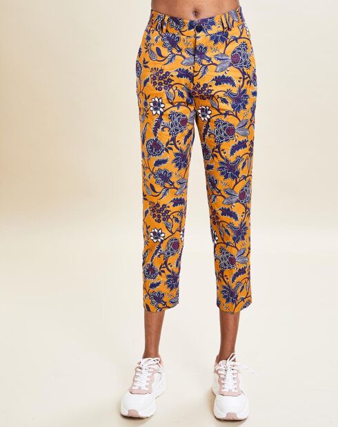 Romeo broek met camel/marineblauwe print