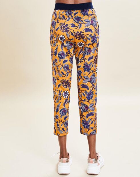 Romeo broek met camel/marineblauwe print