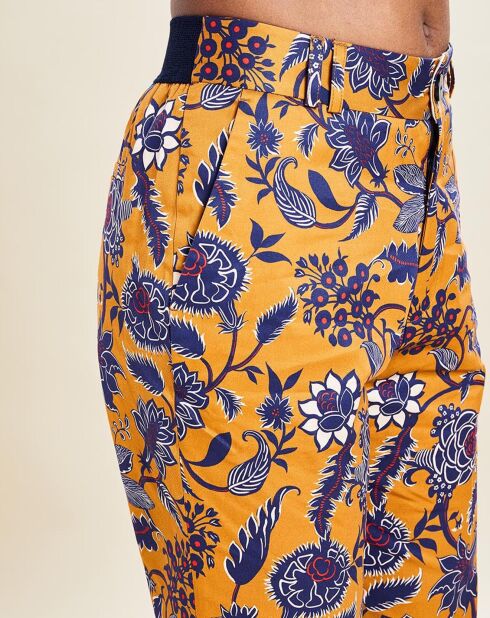 Romeo broek met camel/marineblauwe print