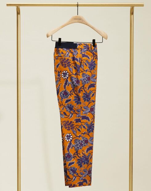 Romeo broek met camel/marineblauwe print