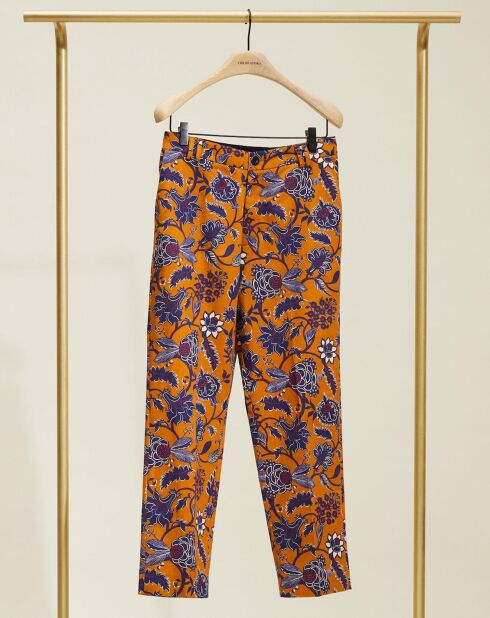 Romeo broek met camel/marineblauwe print