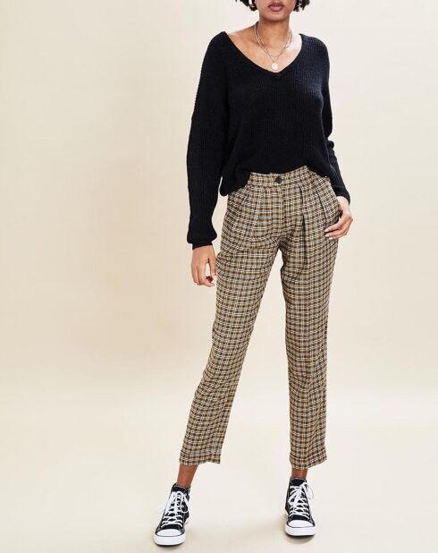 Pantalon en Laine mélangée Octave pied-de-poule ocre/noir