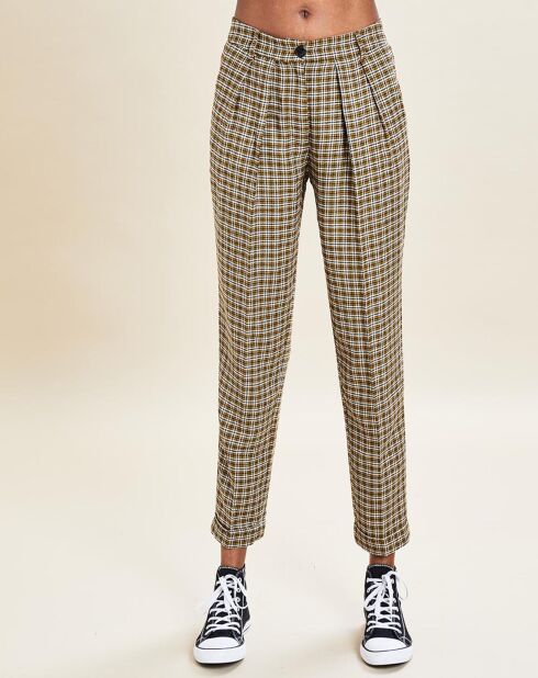 Pantalon en Laine mélangée Octave pied-de-poule ocre/noir