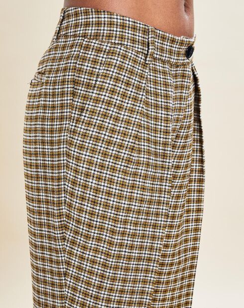 Pantalon en Laine mélangée Octave pied-de-poule ocre/noir
