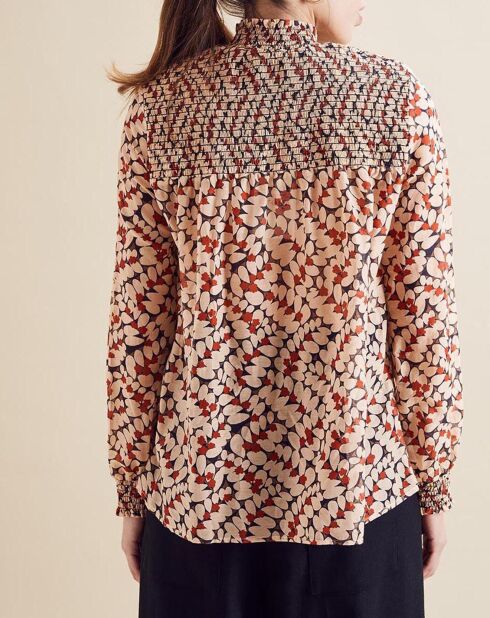 Blouse en Coton & Soie Bonheur imprimée vieux rose