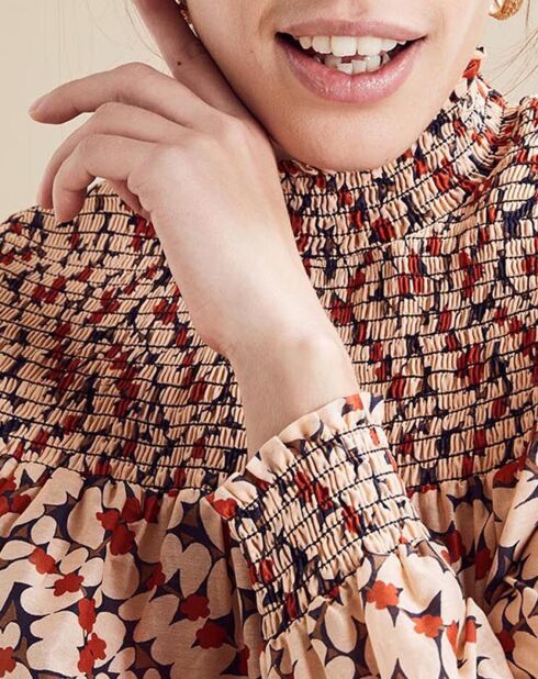 Blouse en Coton & Soie Bonheur imprimée vieux rose