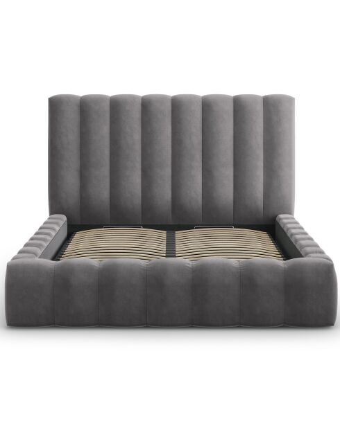 Lit Coffre en Velours avec Tête de Lit Gina gris - 200x200 cm