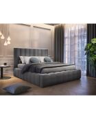 Lit Coffre en Velours avec Tête de Lit Gina gris - 200x200 cm