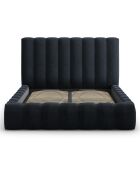 Lit Coffre en Velours avec Tête de Lit Gina bleu foncé - 200x200 cm