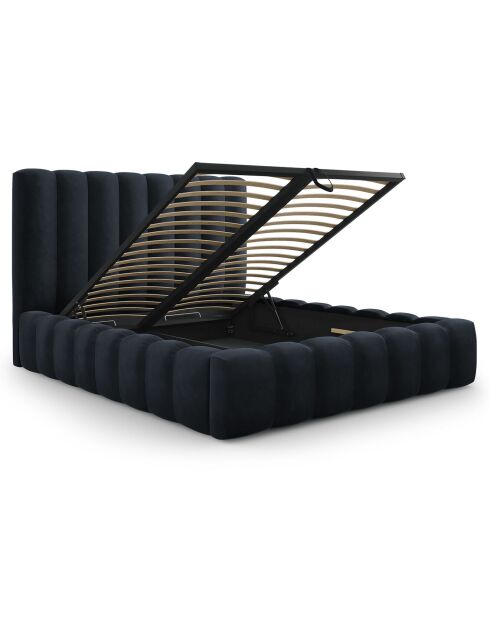 Lit Coffre en Velours avec Tête de Lit Gina bleu foncé - 200x200 cm