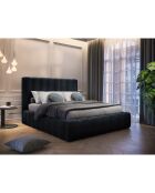 Lit Coffre en Velours avec Tête de Lit Gina bleu foncé - 200x200 cm