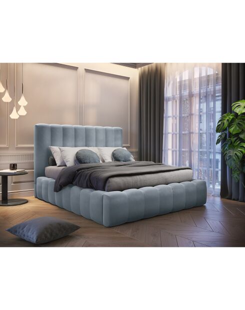 Lit Coffre en Velours avec Tête de Lit Gina bleu clair - 200x200 cm