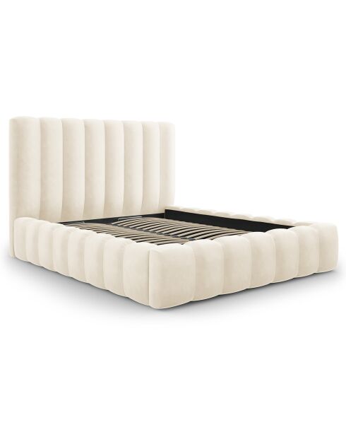 Lit Coffre en Velours avec Tête de Lit Gina beige clair - 200x200 cm