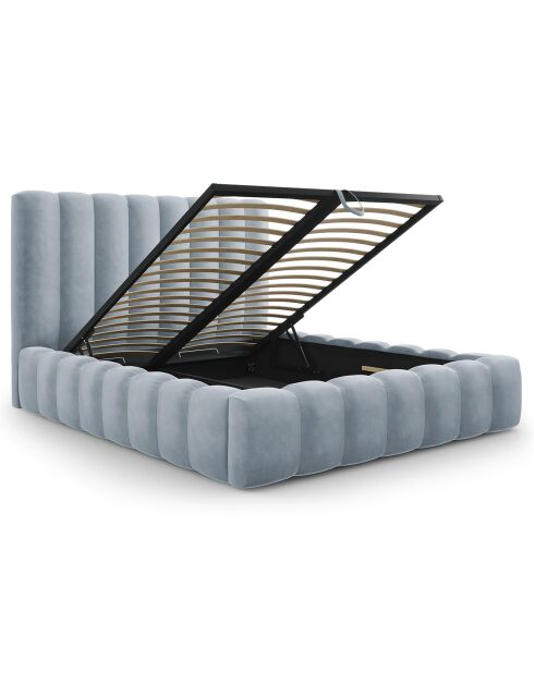 Lit Coffre en Velours avec Tête de Lit Gina bleu clair - 180x200 cm