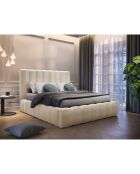 Lit Coffre en Velours avec Tête de Lit Gina beige clair - 180x200 cm
