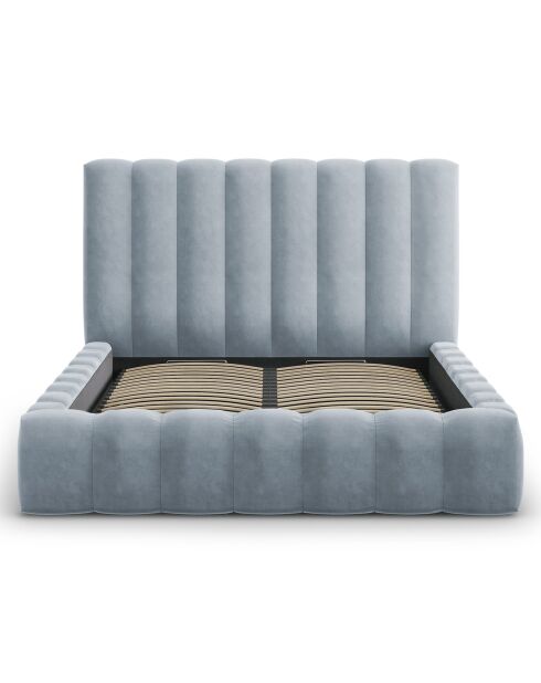 Lit Coffre en Velours avec Tête de Lit Gina bleu clair - 160x200 cm