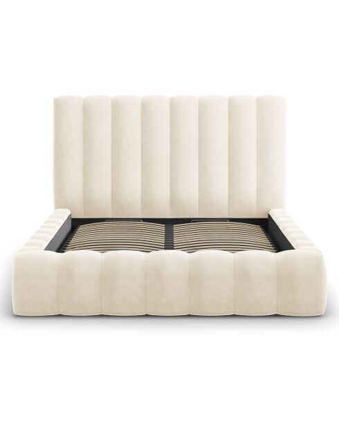 Lit Coffre en Velours avec Tête de Lit Gina beige clair - 160x200 cm