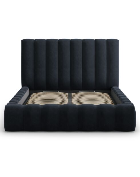 Lit Coffre en Velours avec Tête de Lit Gina bleu foncé - 140x200 cm