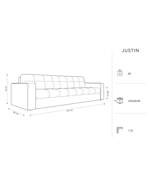 Canapé Justin 4 Places beige clair - 227x90x72 cm