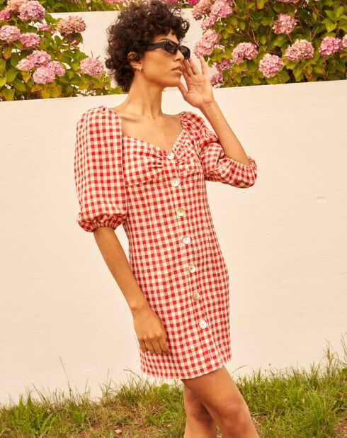 Beerenrotes Gingham-Kleid