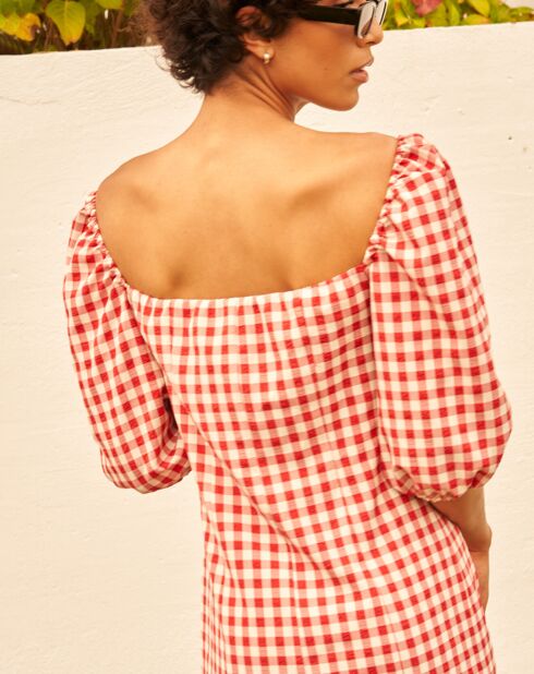 Beerenrotes Gingham-Kleid